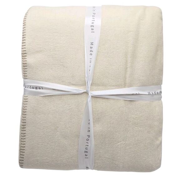 Docofil White Queen Size Cream Luxuriously Cotton Soft Blanket Made In Portugal - Picture 6 of 12